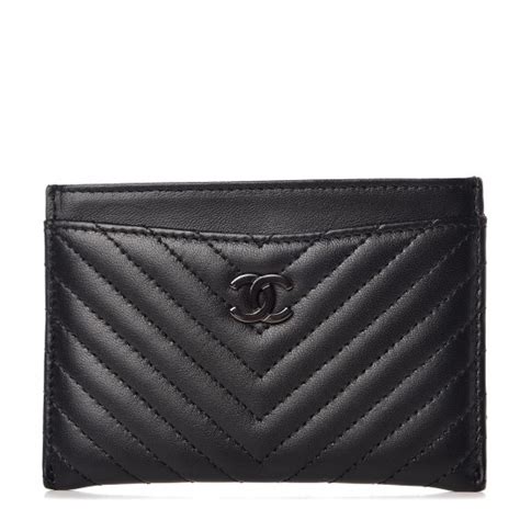 CHANEL Lambskin Chevron Quilted Card Holder So Black 